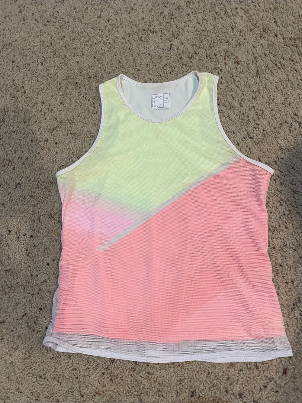 Lucky in Love Neon Yellow and Coral-Pink Mesh Sport Tank